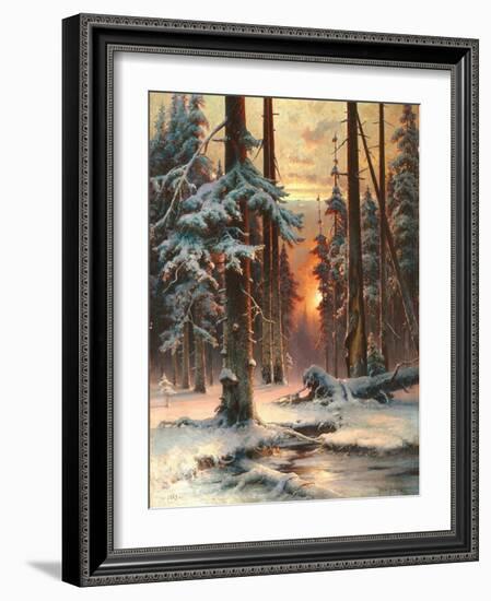 Winter Sunset in the Fir Forest, 1889-Juli Julievich Klever-Framed Giclee Print