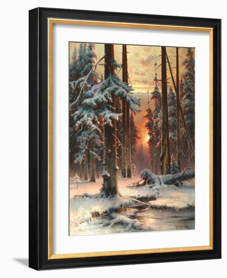 Winter Sunset in the Fir Forest, 1889-Juli Julievich Klever-Framed Giclee Print