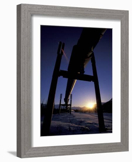 Winter Sunset on the Trans-Alaska Pipeline, Brooks Range, Alaska, USA-Hugh Rose-Framed Photographic Print