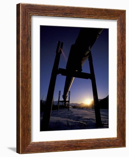 Winter Sunset on the Trans-Alaska Pipeline, Brooks Range, Alaska, USA-Hugh Rose-Framed Photographic Print