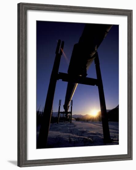 Winter Sunset on the Trans-Alaska Pipeline, Brooks Range, Alaska, USA-Hugh Rose-Framed Photographic Print