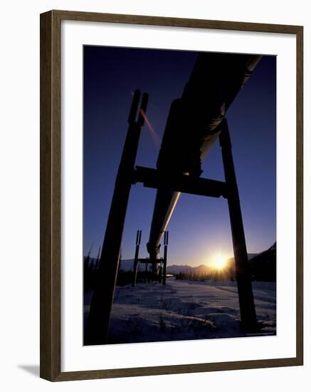 Winter Sunset on the Trans-Alaska Pipeline, Brooks Range, Alaska, USA-Hugh Rose-Framed Photographic Print