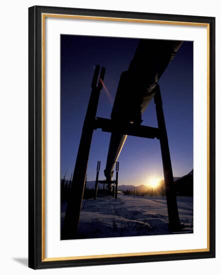 Winter Sunset on the Trans-Alaska Pipeline, Brooks Range, Alaska, USA-Hugh Rose-Framed Photographic Print