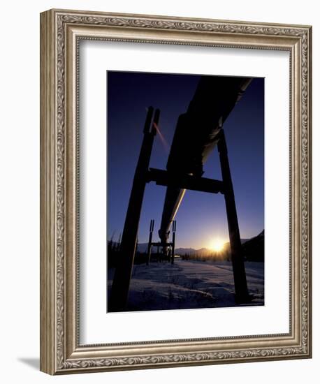 Winter Sunset on the Trans-Alaska Pipeline, Brooks Range, Alaska, USA-Hugh Rose-Framed Photographic Print