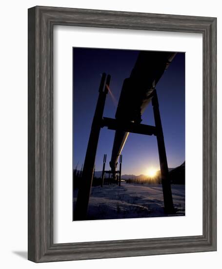 Winter Sunset on the Trans-Alaska Pipeline, Brooks Range, Alaska, USA-Hugh Rose-Framed Photographic Print