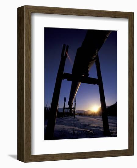 Winter Sunset on the Trans-Alaska Pipeline, Brooks Range, Alaska, USA-Hugh Rose-Framed Photographic Print