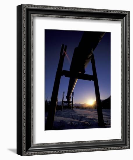 Winter Sunset on the Trans-Alaska Pipeline, Brooks Range, Alaska, USA-Hugh Rose-Framed Photographic Print