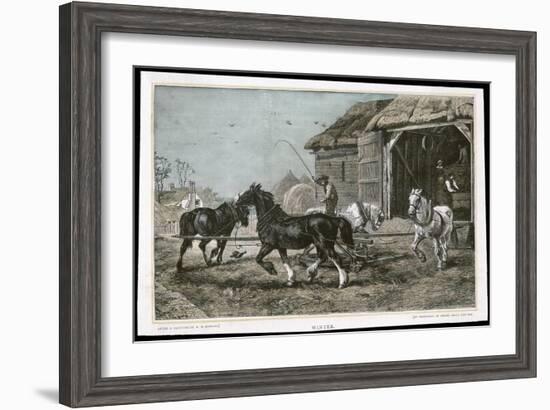 Winter, Threshing the Hay-null-Framed Art Print