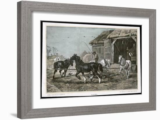 Winter, Threshing the Hay-null-Framed Art Print