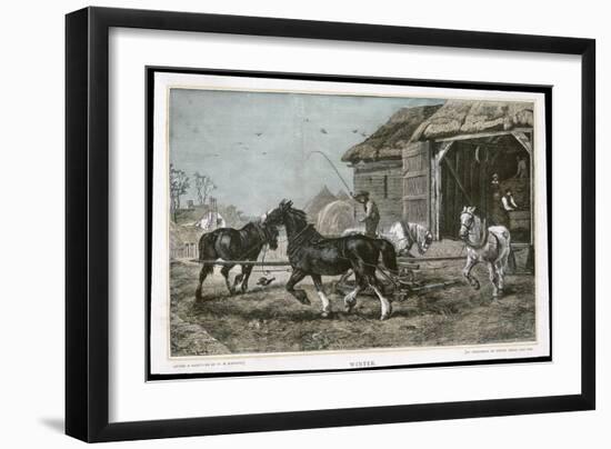 Winter, Threshing the Hay-null-Framed Art Print