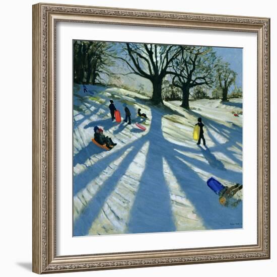 Winter Tree, Snow Sledgers, Calke Abbey, Derby-Andrew Macara-Framed Giclee Print