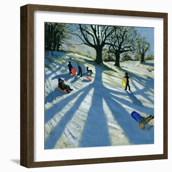 Winter Tree, Snow Sledgers, Calke Abbey, Derby-Andrew Macara-Framed Giclee Print