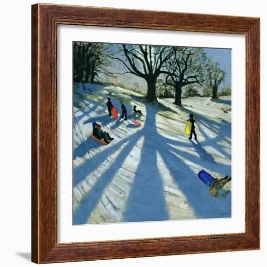 Winter Tree, Snow Sledgers, Calke Abbey, Derby-Andrew Macara-Framed Giclee Print