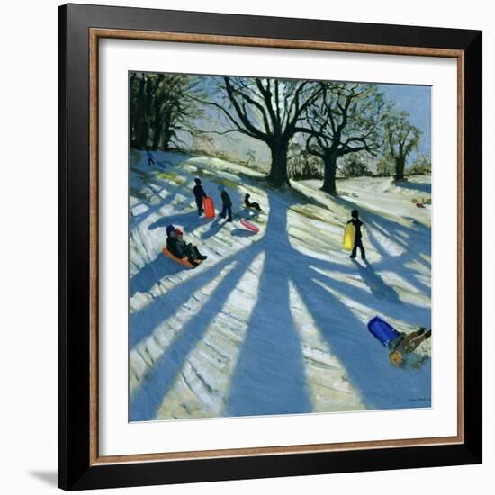 Winter Tree, Snow Sledgers, Calke Abbey, Derby-Andrew Macara-Framed Giclee Print