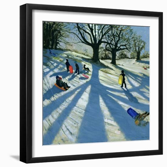 Winter Tree, Snow Sledgers, Calke Abbey, Derby-Andrew Macara-Framed Giclee Print