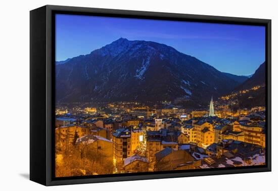 Winter View at Dusk over Andorra La Vella, Andorra-Stefano Politi Markovina-Framed Premier Image Canvas