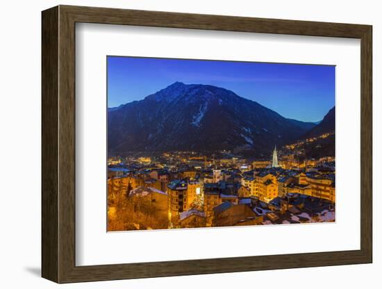 Winter View at Dusk over Andorra La Vella, Andorra-Stefano Politi Markovina-Framed Photographic Print