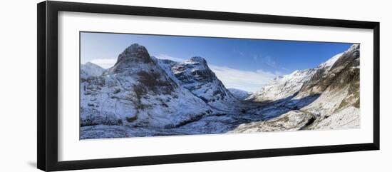 Winter View Down Snow-Covered Glencoe Showing Three Sisters of Glencoe and the A83-Lee Frost-Framed Photographic Print