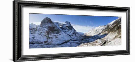 Winter View Down Snow-Covered Glencoe Showing Three Sisters of Glencoe and the A83-Lee Frost-Framed Photographic Print