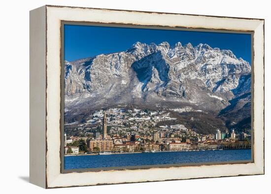 Winter View of City of Lecco with Mount Resegone in the Background, Lake Como, Lombardy, Italy-Stefano Politi Markovina-Framed Premier Image Canvas