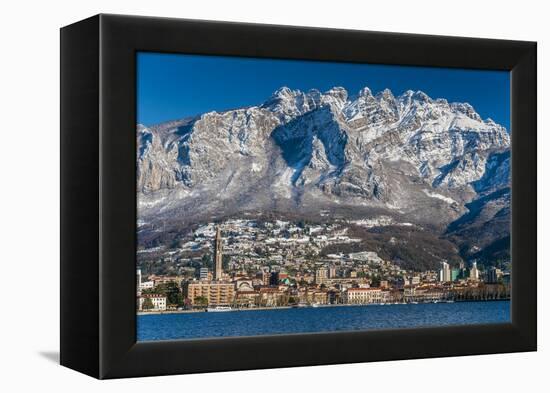 Winter View of City of Lecco with Mount Resegone in the Background, Lake Como, Lombardy, Italy-Stefano Politi Markovina-Framed Premier Image Canvas