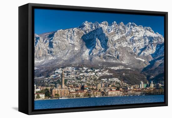 Winter View of City of Lecco with Mount Resegone in the Background, Lake Como, Lombardy, Italy-Stefano Politi Markovina-Framed Premier Image Canvas