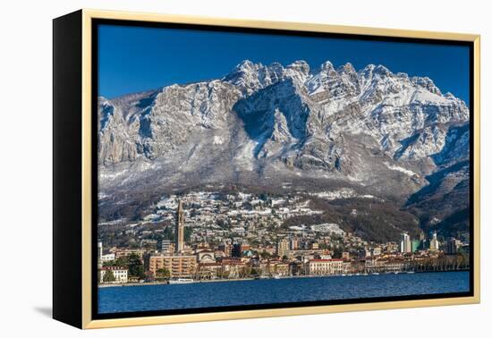 Winter View of City of Lecco with Mount Resegone in the Background, Lake Como, Lombardy, Italy-Stefano Politi Markovina-Framed Premier Image Canvas