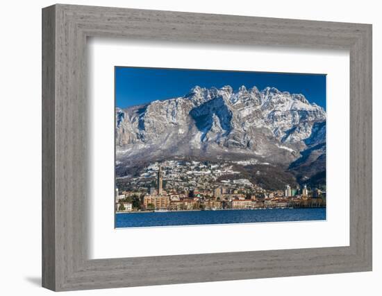 Winter View of City of Lecco with Mount Resegone in the Background, Lake Como, Lombardy, Italy-Stefano Politi Markovina-Framed Photographic Print