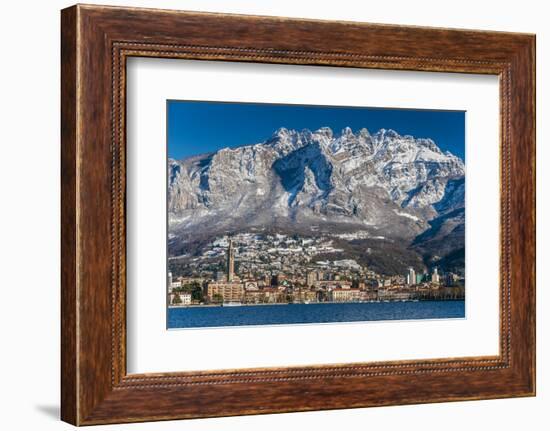 Winter View of City of Lecco with Mount Resegone in the Background, Lake Como, Lombardy, Italy-Stefano Politi Markovina-Framed Photographic Print