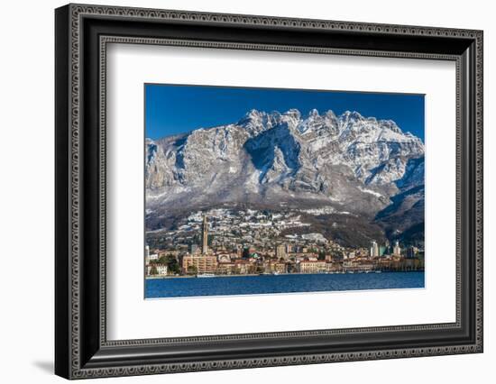 Winter View of City of Lecco with Mount Resegone in the Background, Lake Como, Lombardy, Italy-Stefano Politi Markovina-Framed Photographic Print