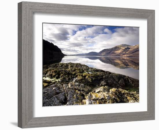 Winter View of Loch Linnhe with Reflections of Distant Mountains and Rocky Foreshore, Scotland-Lee Frost-Framed Photographic Print