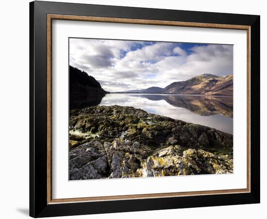 Winter View of Loch Linnhe with Reflections of Distant Mountains and Rocky Foreshore, Scotland-Lee Frost-Framed Photographic Print