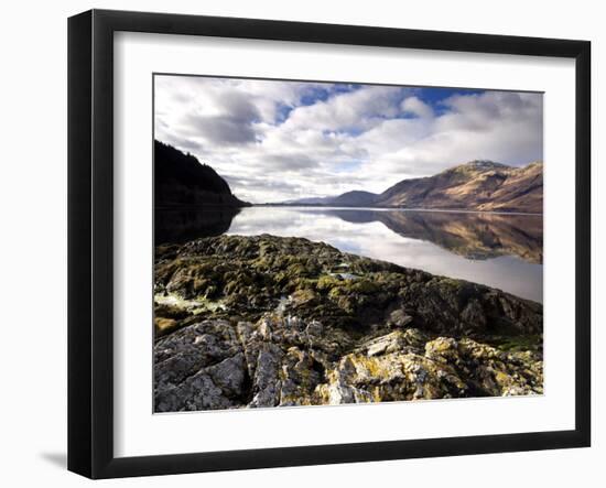 Winter View of Loch Linnhe with Reflections of Distant Mountains and Rocky Foreshore, Scotland-Lee Frost-Framed Photographic Print