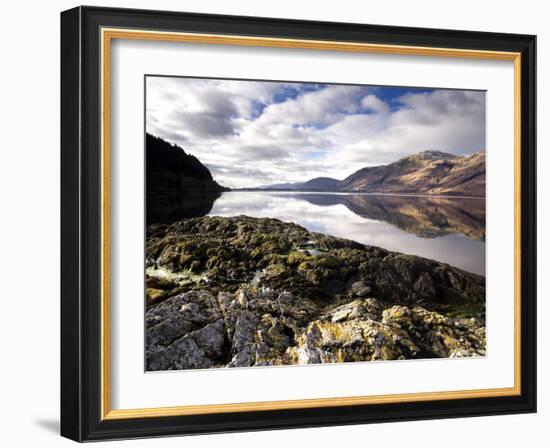 Winter View of Loch Linnhe with Reflections of Distant Mountains and Rocky Foreshore, Scotland-Lee Frost-Framed Photographic Print