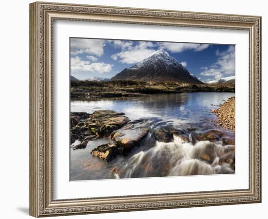 Winter View Over River Etive Towards Snow-Capped Buachaille Etive Mor, Rannoch Moor, Scotland-Lee Frost-Framed Photographic Print