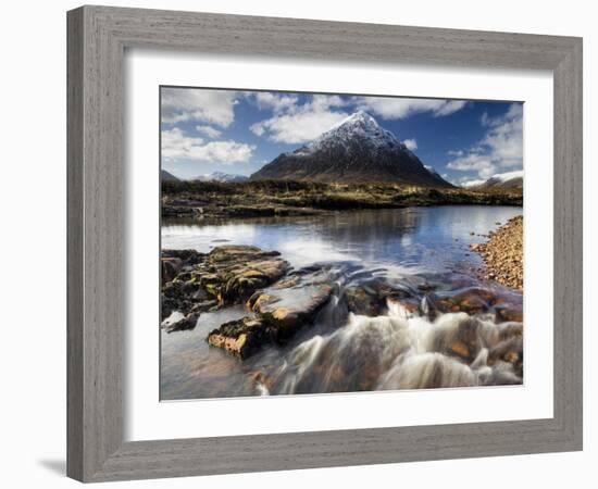 Winter View Over River Etive Towards Snow-Capped Buachaille Etive Mor, Rannoch Moor, Scotland-Lee Frost-Framed Photographic Print