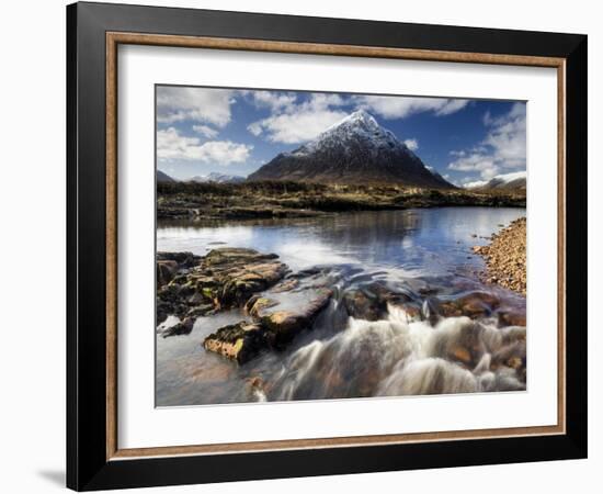 Winter View Over River Etive Towards Snow-Capped Buachaille Etive Mor, Rannoch Moor, Scotland-Lee Frost-Framed Photographic Print