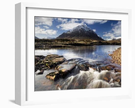 Winter View Over River Etive Towards Snow-Capped Buachaille Etive Mor, Rannoch Moor, Scotland-Lee Frost-Framed Photographic Print