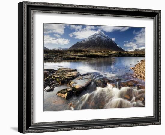 Winter View Over River Etive Towards Snow-Capped Buachaille Etive Mor, Rannoch Moor, Scotland-Lee Frost-Framed Photographic Print