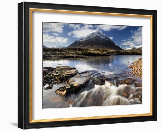 Winter View Over River Etive Towards Snow-Capped Buachaille Etive Mor, Rannoch Moor, Scotland-Lee Frost-Framed Photographic Print