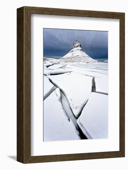 Winter View over Slabs of Broken Lake Ice Covered in Snow Towards Kirkjufell (Church Mountain)-Lee Frost-Framed Photographic Print