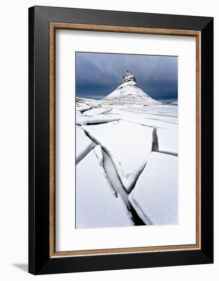 Winter View over Slabs of Broken Lake Ice Covered in Snow Towards Kirkjufell (Church Mountain)-Lee Frost-Framed Photographic Print