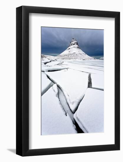 Winter View over Slabs of Broken Lake Ice Covered in Snow Towards Kirkjufell (Church Mountain)-Lee Frost-Framed Photographic Print