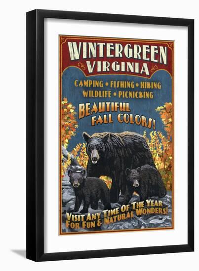 Wintergreen, Virginia - Black Bear Vintage Sign-Lantern Press-Framed Art Print