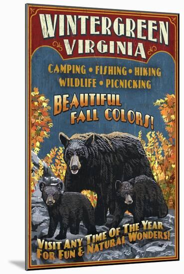 Wintergreen, Virginia - Black Bear Vintage Sign-Lantern Press-Mounted Art Print
