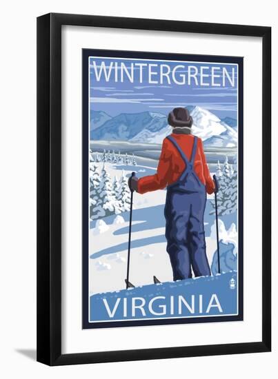 Wintergreen, Virginia - Skier Admiring View-Lantern Press-Framed Art Print