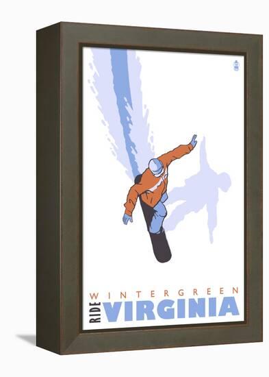 Wintergreen, Virginia, Stylized Snowboarder-Lantern Press-Framed Stretched Canvas