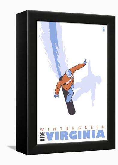 Wintergreen, Virginia, Stylized Snowboarder-Lantern Press-Framed Stretched Canvas