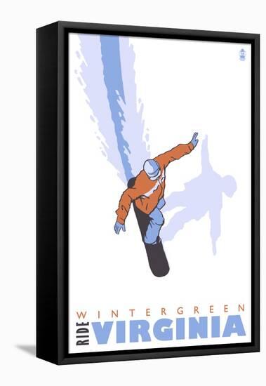 Wintergreen, Virginia, Stylized Snowboarder-Lantern Press-Framed Stretched Canvas