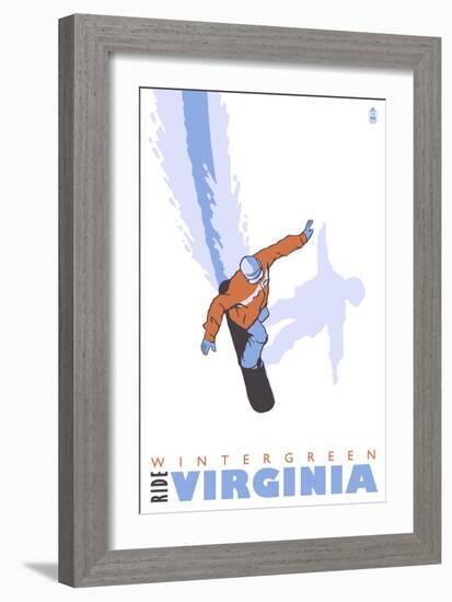 Wintergreen, Virginia, Stylized Snowboarder-Lantern Press-Framed Art Print